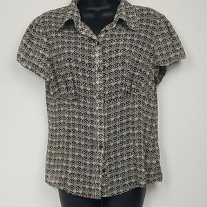 Womens Byer California Brown & Green Geometric Button Down Shirt (SIZE: XL)
